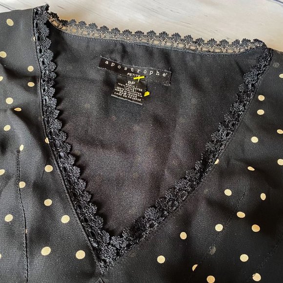 Apostrophe Petite Black Top White Polka Dots sz8 - Picture 2 of 5